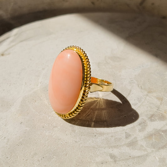 Coral ring, a natural beauty in yellow gol