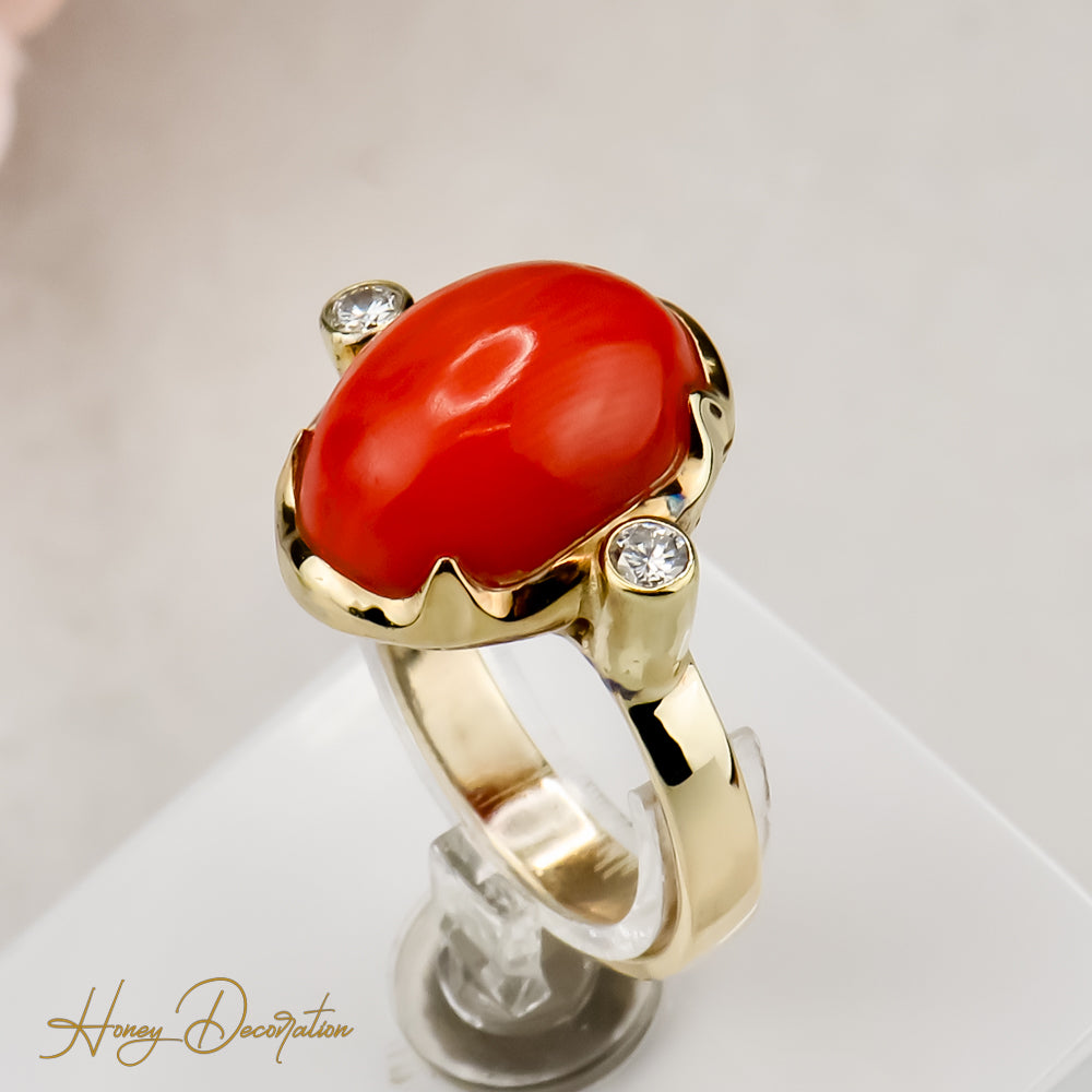 Coral ring made of 585 gold