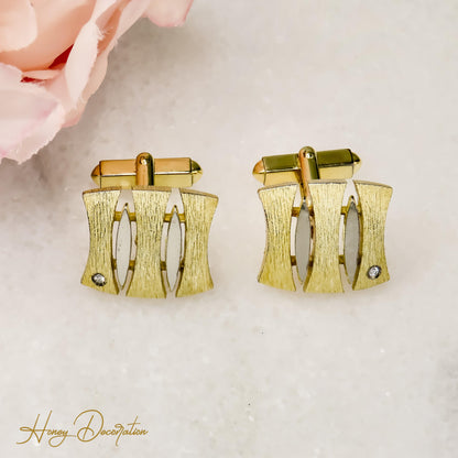 Edle vergoldete Silbermanschettenknöpfe mit Diamanten - Honey Decoration
