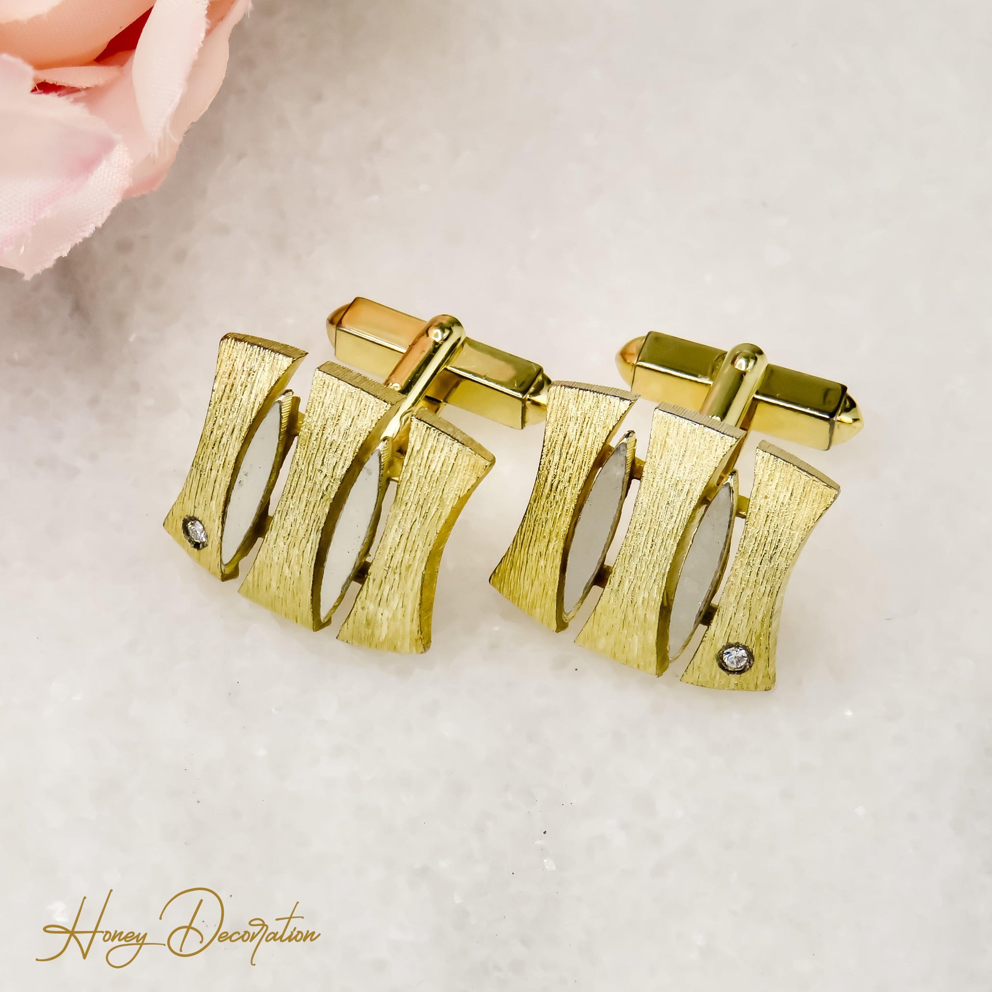 Edle vergoldete Silbermanschettenknöpfe mit Diamanten - Honey Decoration