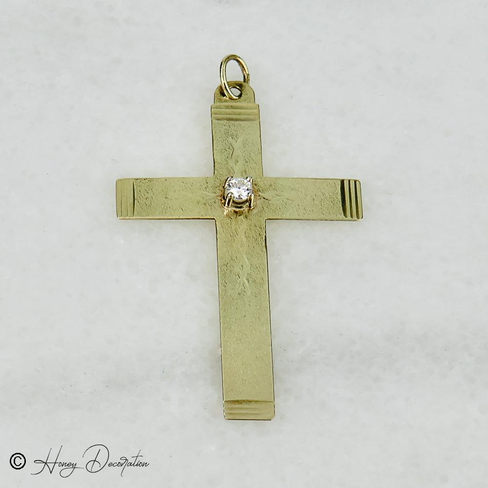 Kreuz Anhänger aus 14 K Gold mit Brillant - Honey Decoration