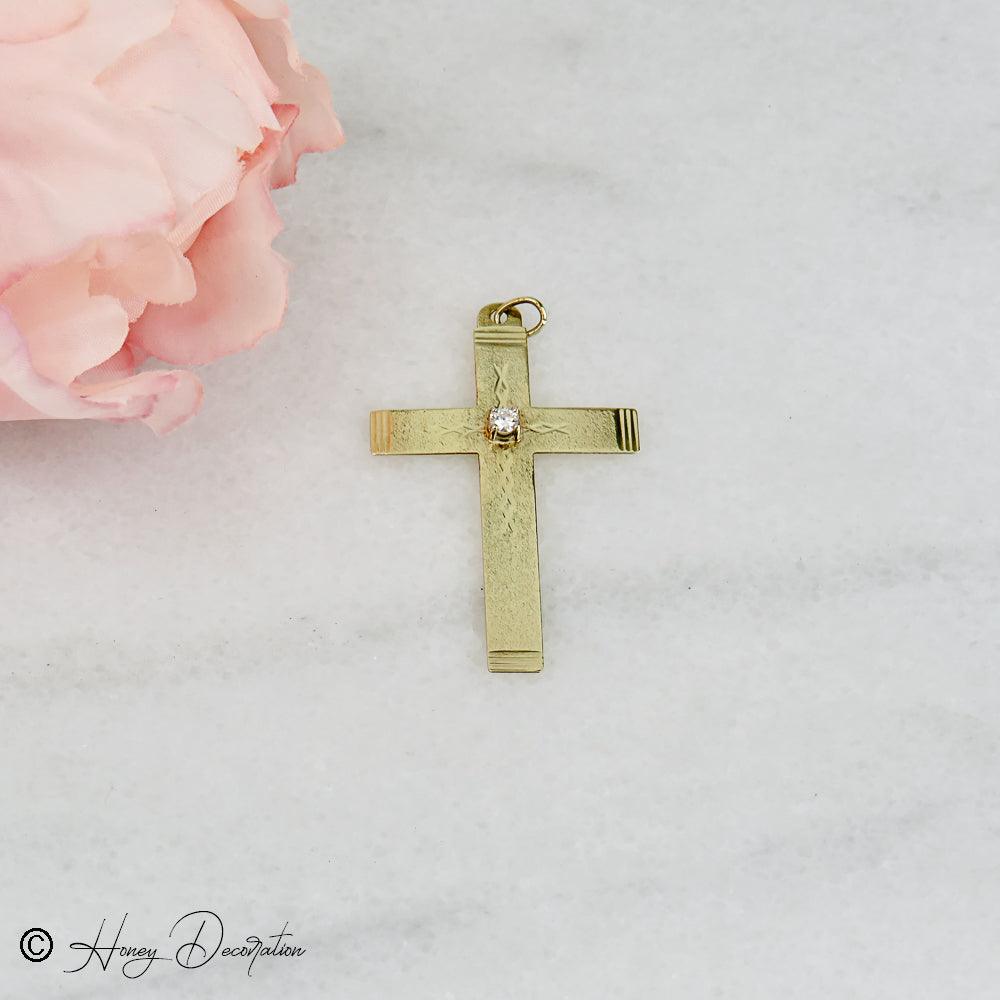 Kreuz Anhänger aus 14 K Gold mit Brillant - Honey Decoration