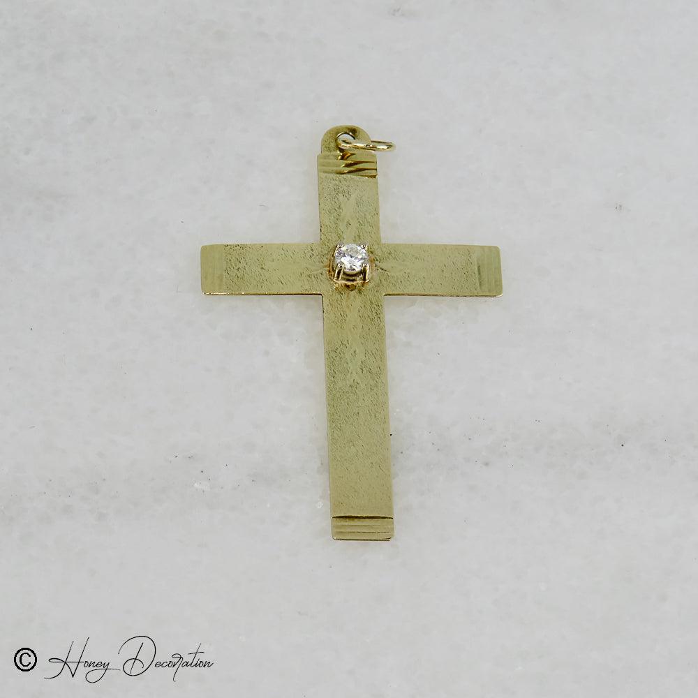 Kreuz Anhänger aus 14 K Gold mit Brillant - Honey Decoration