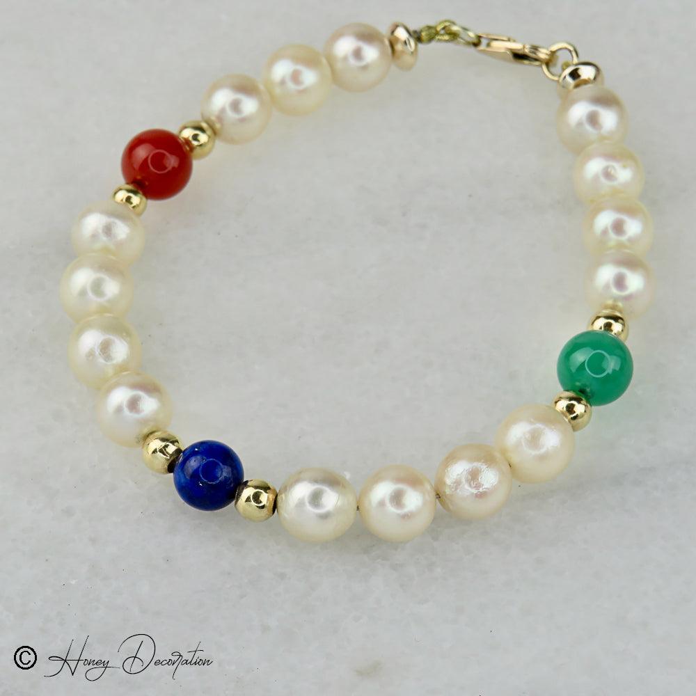 Perlen Armband mit 14 Karat Goldkugeln und Halbedelsteinen - Honey Decoration