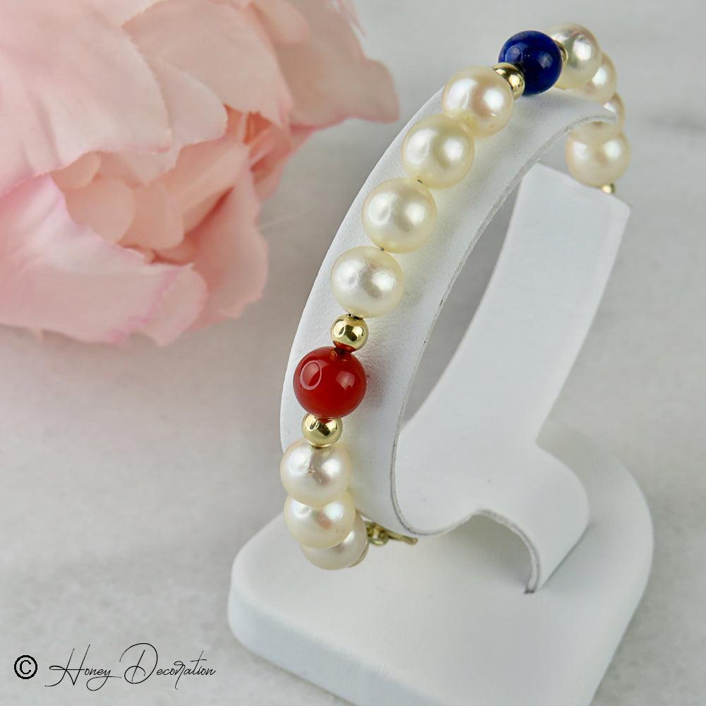 Perlen Armband mit 14 Karat Goldkugeln und Halbedelsteinen - Honey Decoration