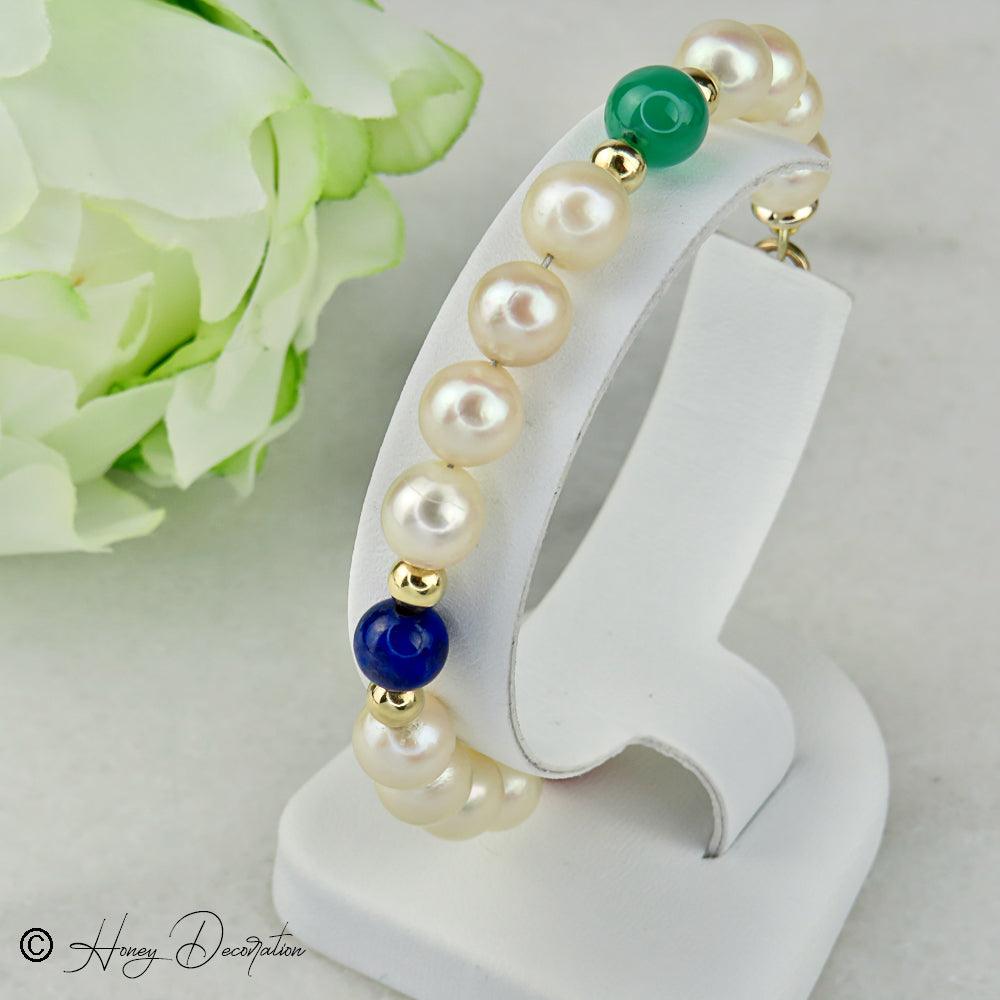 Perlen Armband mit 14 Karat Goldkugeln und Halbedelsteinen - Honey Decoration