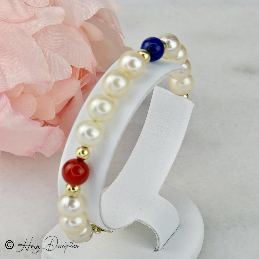 Perlen Armband mit 14 Karat Goldkugeln und Halbedelsteinen - Honey Decoration