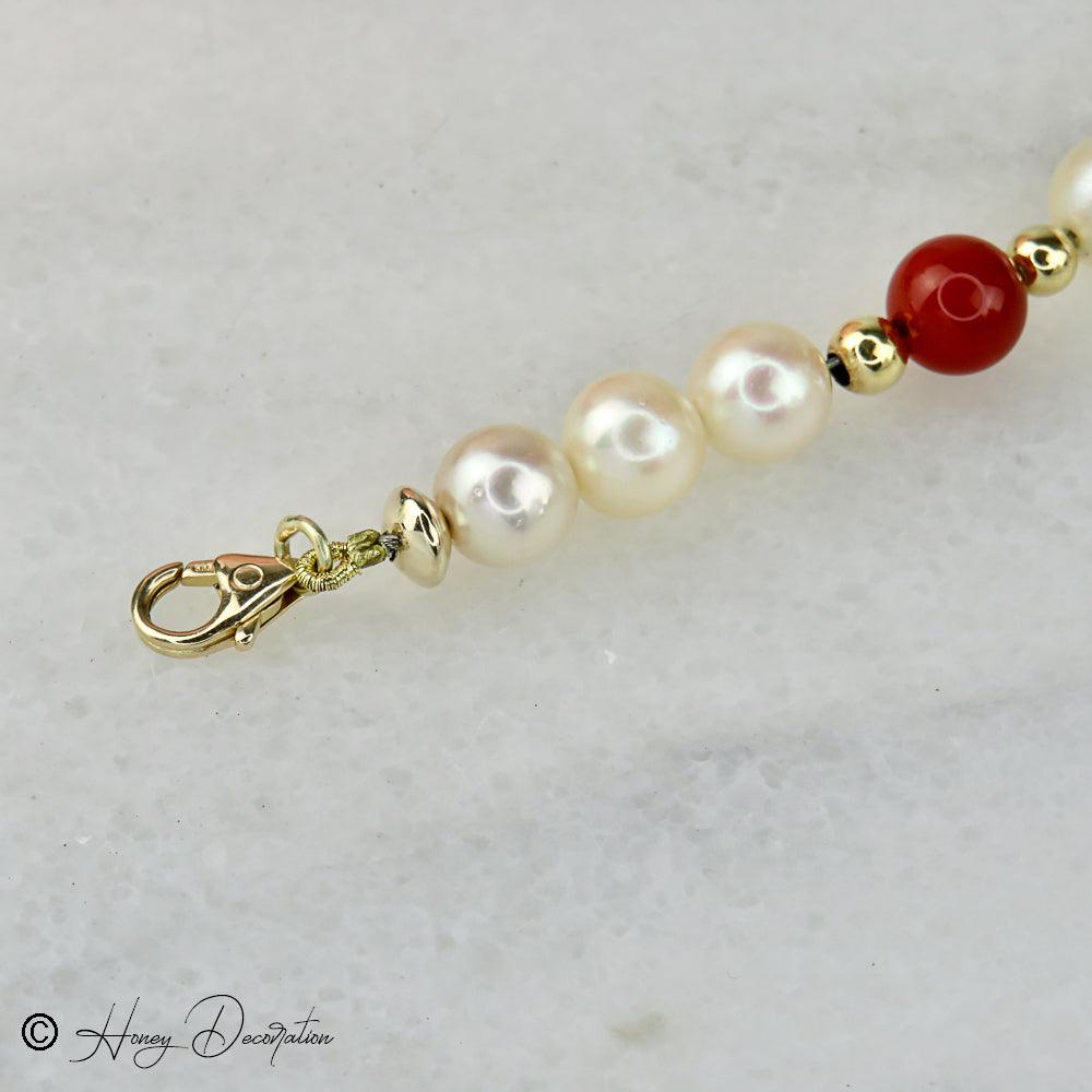 Perlen Armband mit 14 Karat Goldkugeln und Halbedelsteinen - Honey Decoration
