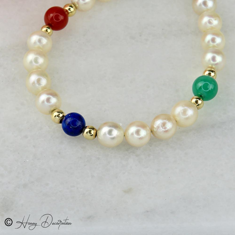 Perlen Armband mit 14 Karat Goldkugeln und Halbedelsteinen - Honey Decoration