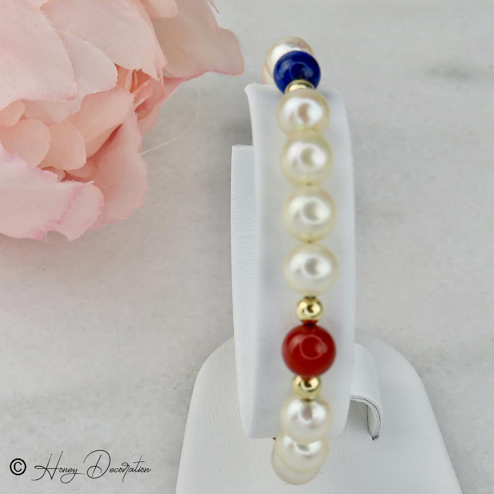 Perlen Armband mit 14 Karat Goldkugeln und Halbedelsteinen - Honey Decoration