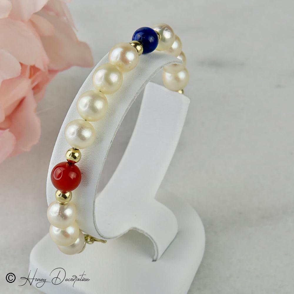Perlen Armband mit 14 Karat Goldkugeln und Halbedelsteinen - Honey Decoration