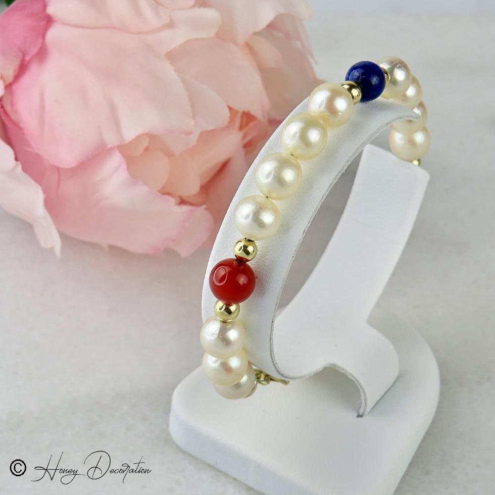 Perlen Armband mit 14 Karat Goldkugeln und Halbedelsteinen - Honey Decoration