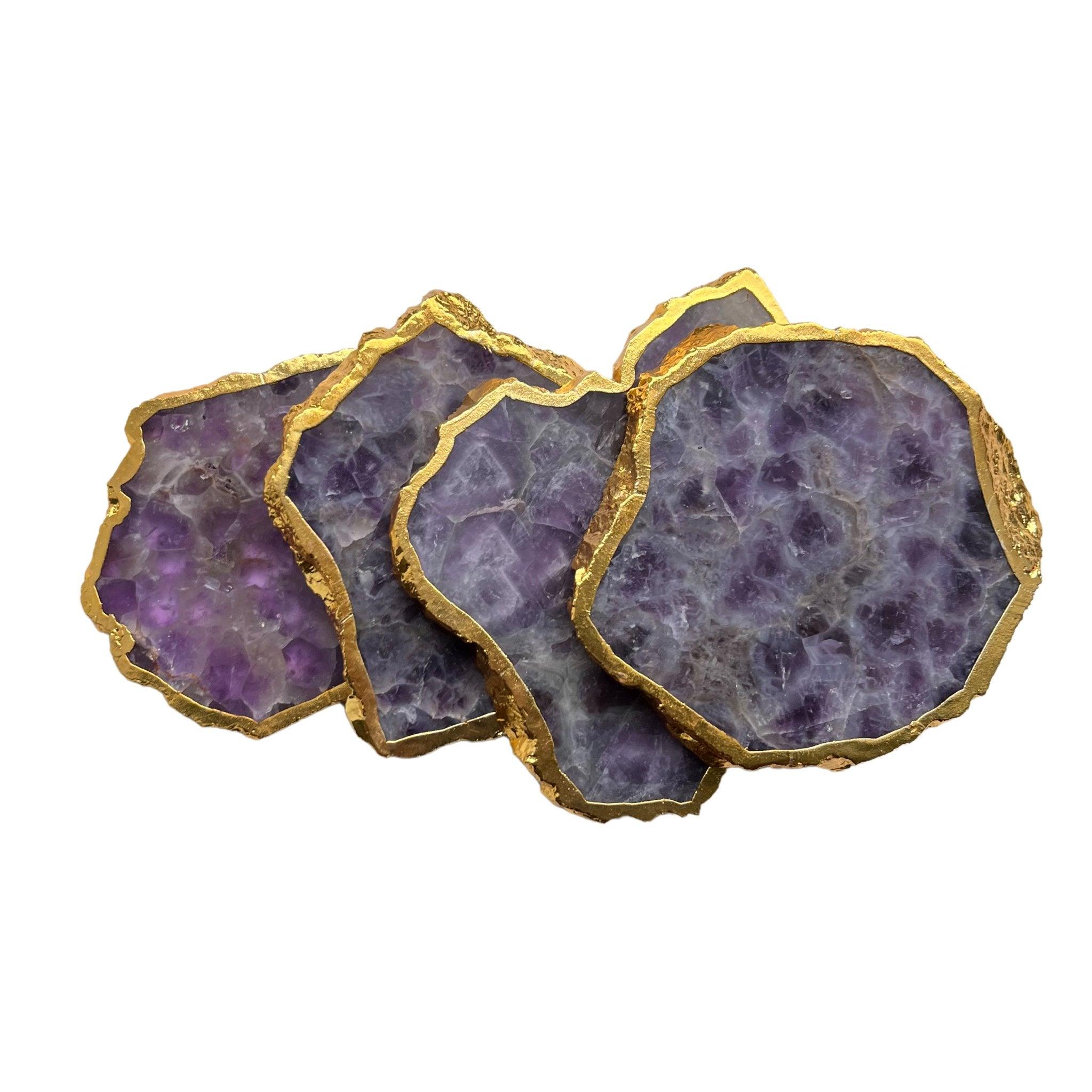 Amethyst-Untersetzer mit goldenem Rand - Honey Decoration