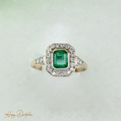 Antiker 585 Goldring mit Smaragd & Diamanten - Honey Decoration