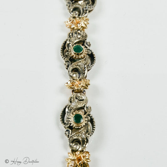 Armband aus 585 Gold und Silber mit Smaragden und Diamantrosen - Honey Decoration