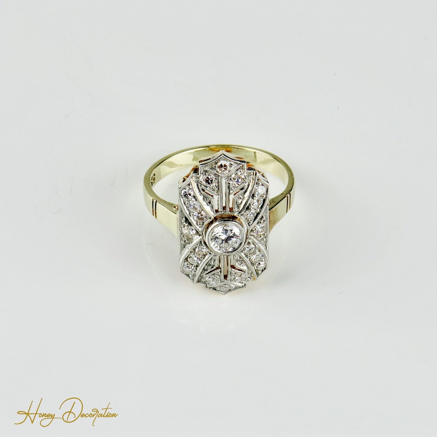 Art Deco Ring mit Brillanten aus 14 Karat Gold - Honey Decoration