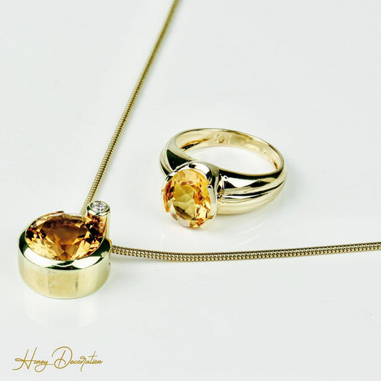 Beeindruckendes Schmuckset aus 14 Karat Gold mit Citrin & Brillant - Honey Decoration