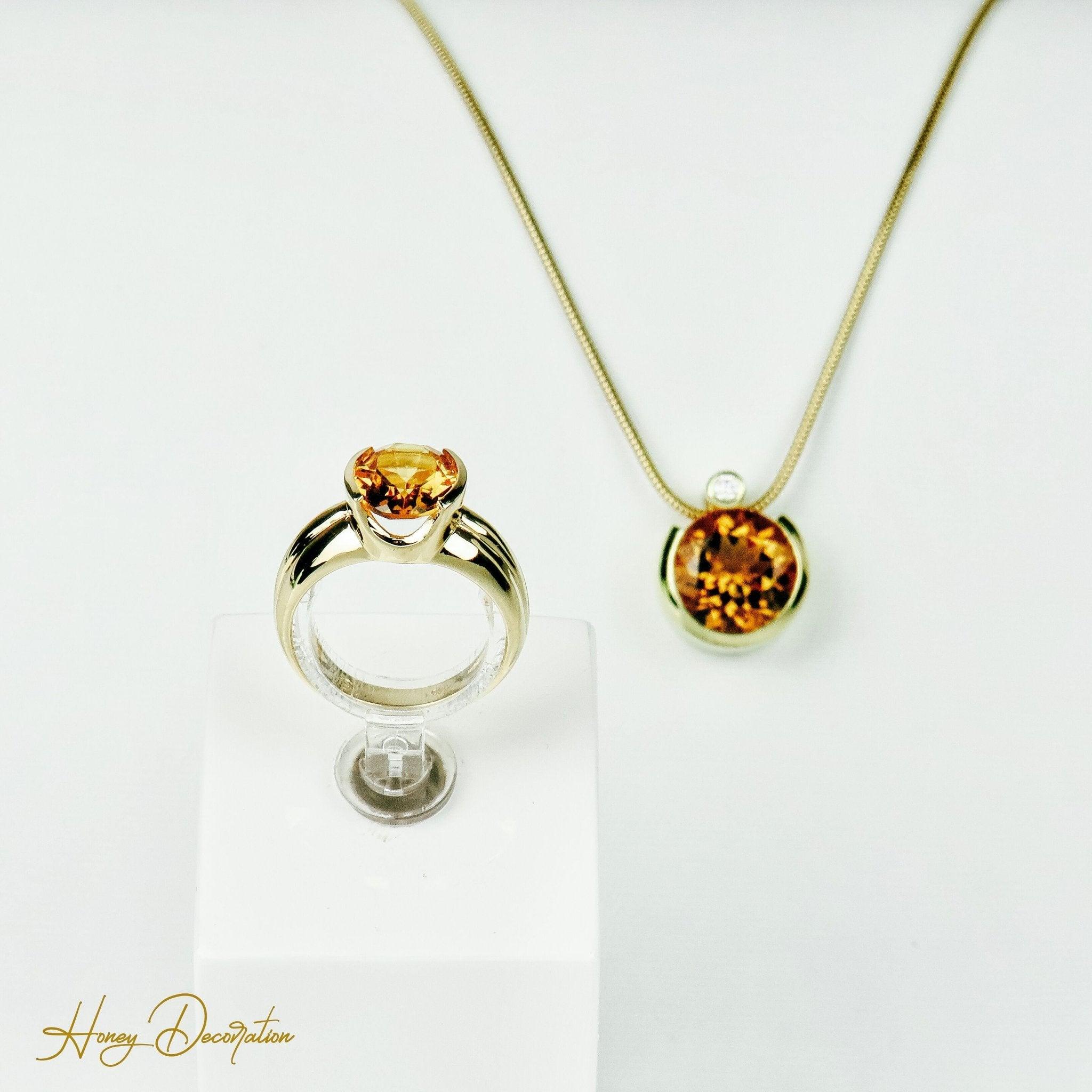 Beeindruckendes Schmuckset aus 14 Karat Gold mit Citrin & Brillant - Honey Decoration