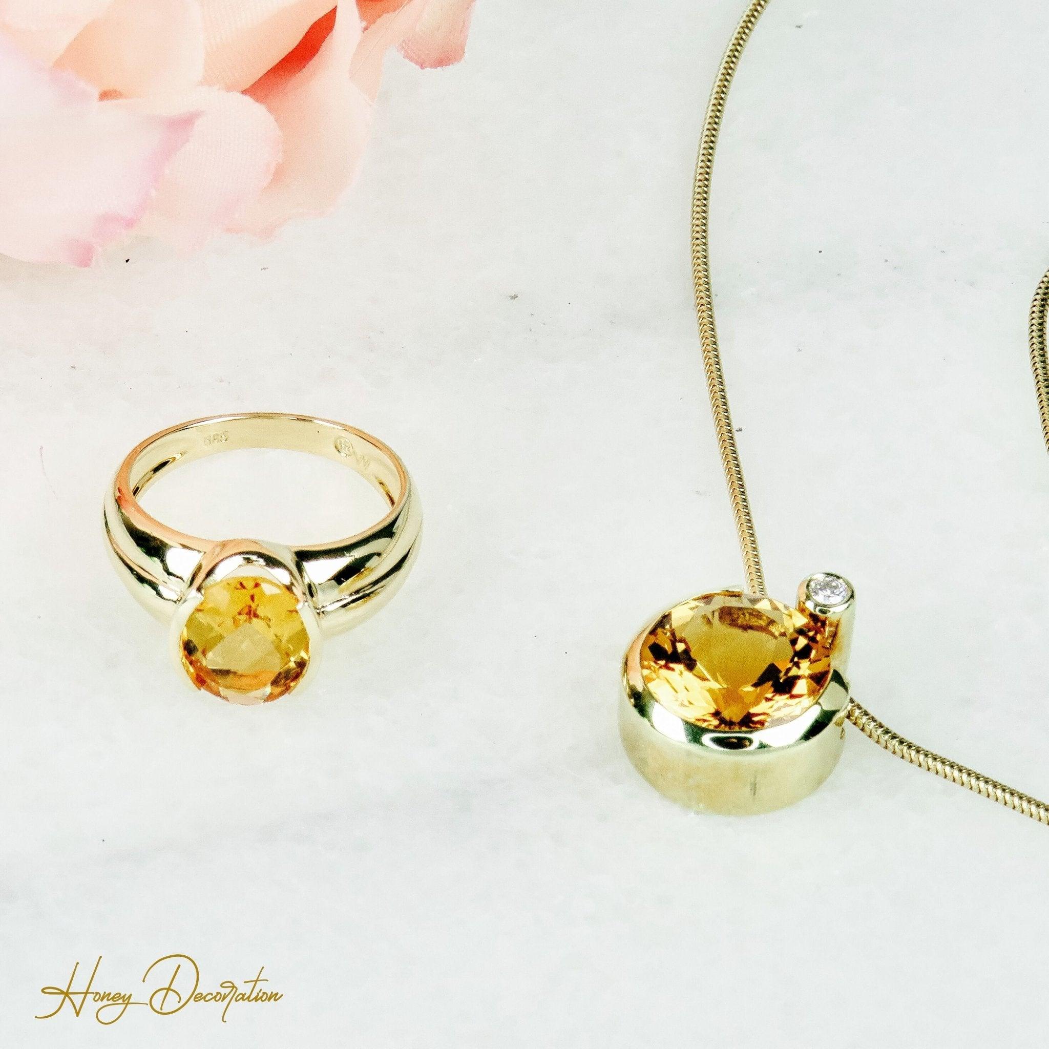 Beeindruckendes Schmuckset aus 14 Karat Gold mit Citrin & Brillant - Honey Decoration