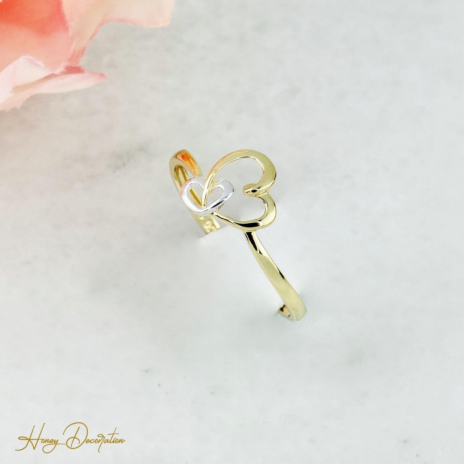 Bicolor Herz-Ring aus 18 Karat Gold - Honey Decoration