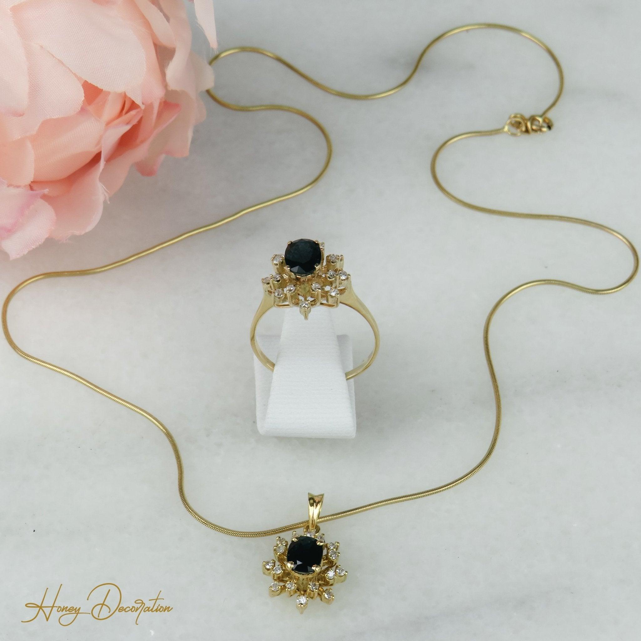 Edles Schmuckset aus 14 Karat Gold mit Brillanten & Saphiren - Honey Decoration