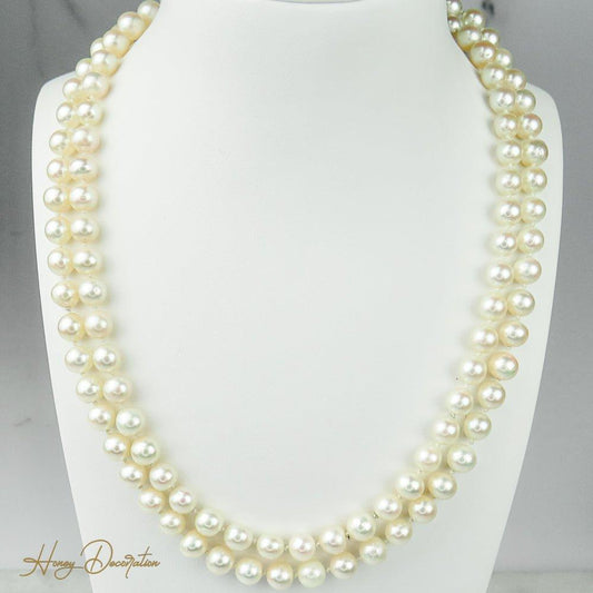 Lange Perlenkette mit 585 Weißgoldschließe - Honey Decoration