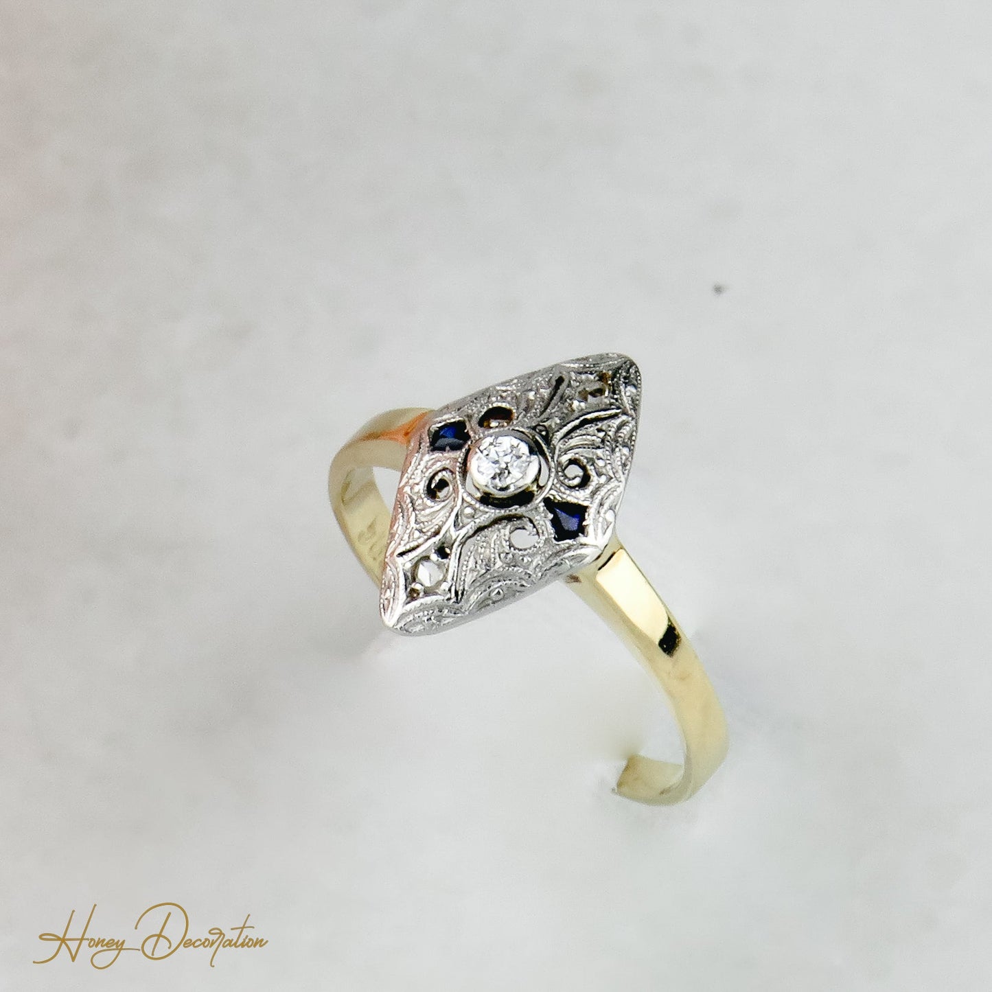 Ring 585 mit Diamant Altschliff - Honey Decoration