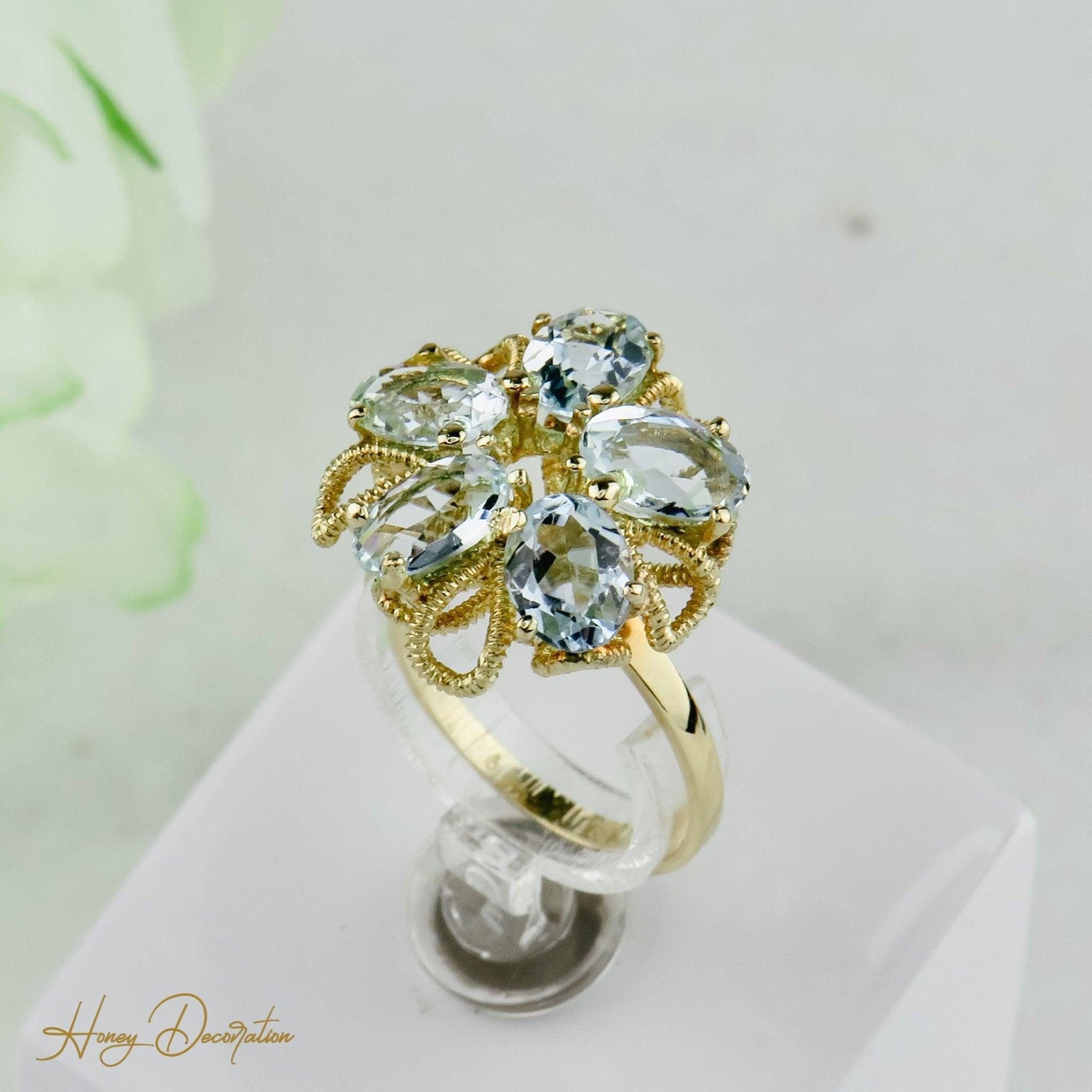 Ring mit wunderschönem Aquamarin aus 750 Gold - Honey Decoration