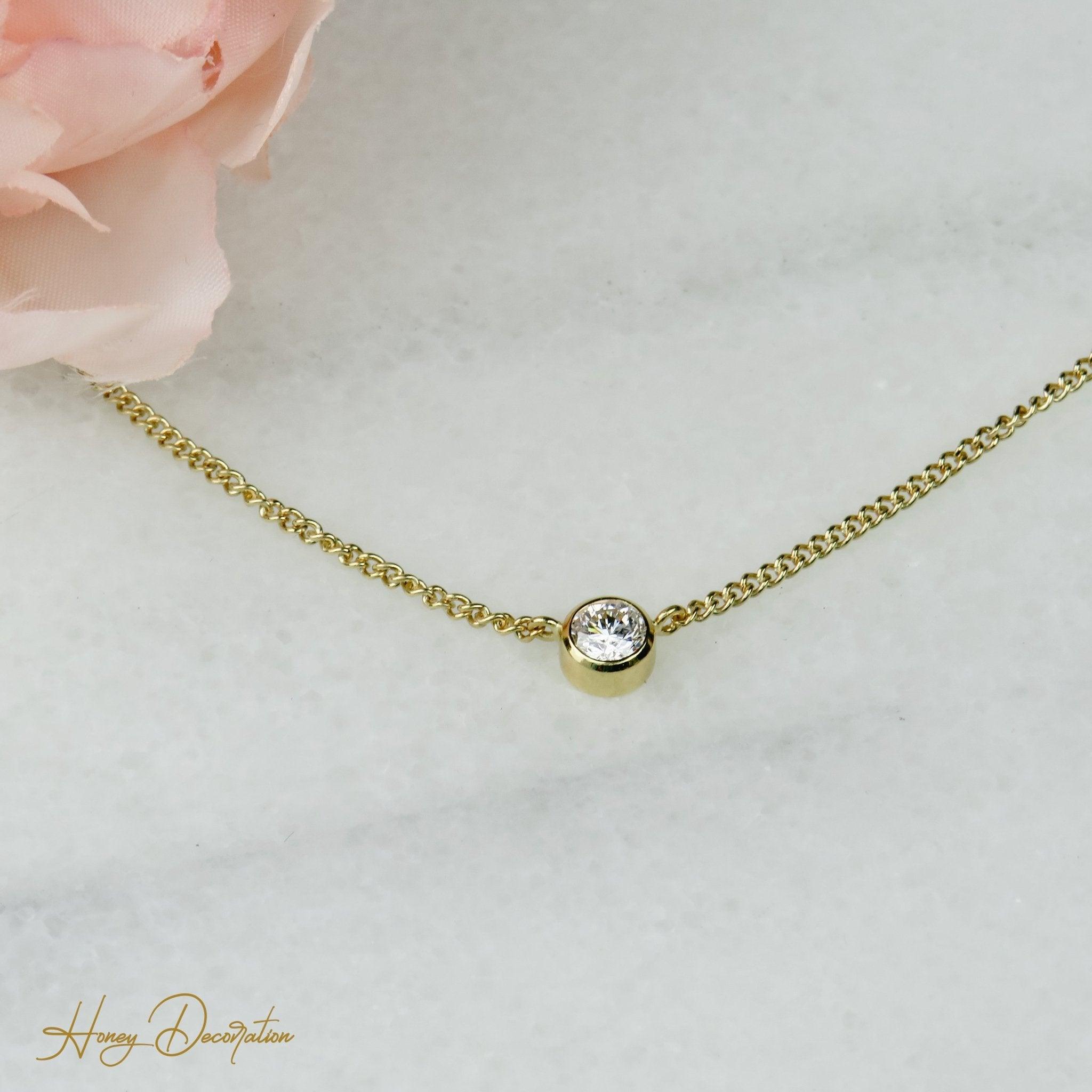 Süße Kette aus 18K Gold mit Brillant Solitär - Honey Decoration