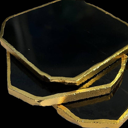 Untersetzer aus Obsidian-Edelstein mit goldenem Rand - Honey Decoration