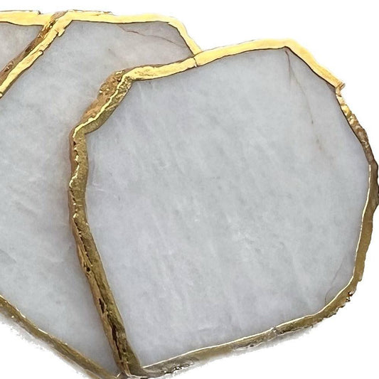 Untersetzer aus weißem Quarz mit goldenem Rand - Honey Decoration