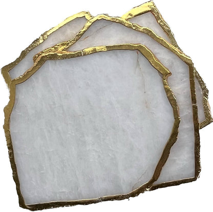 Untersetzer aus weißem Quarz mit goldenem Rand - Honey Decoration