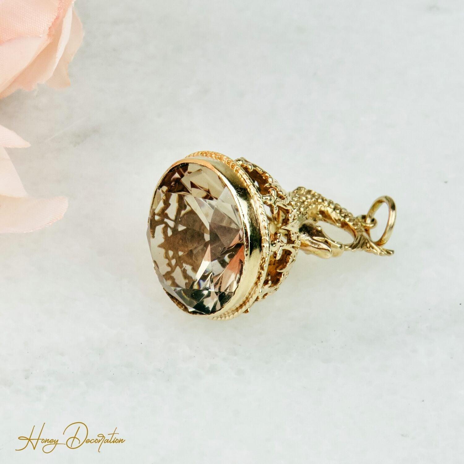 Vintage-Anhänger aus 375 Gold mit Rauchquarz - Honey Decoration