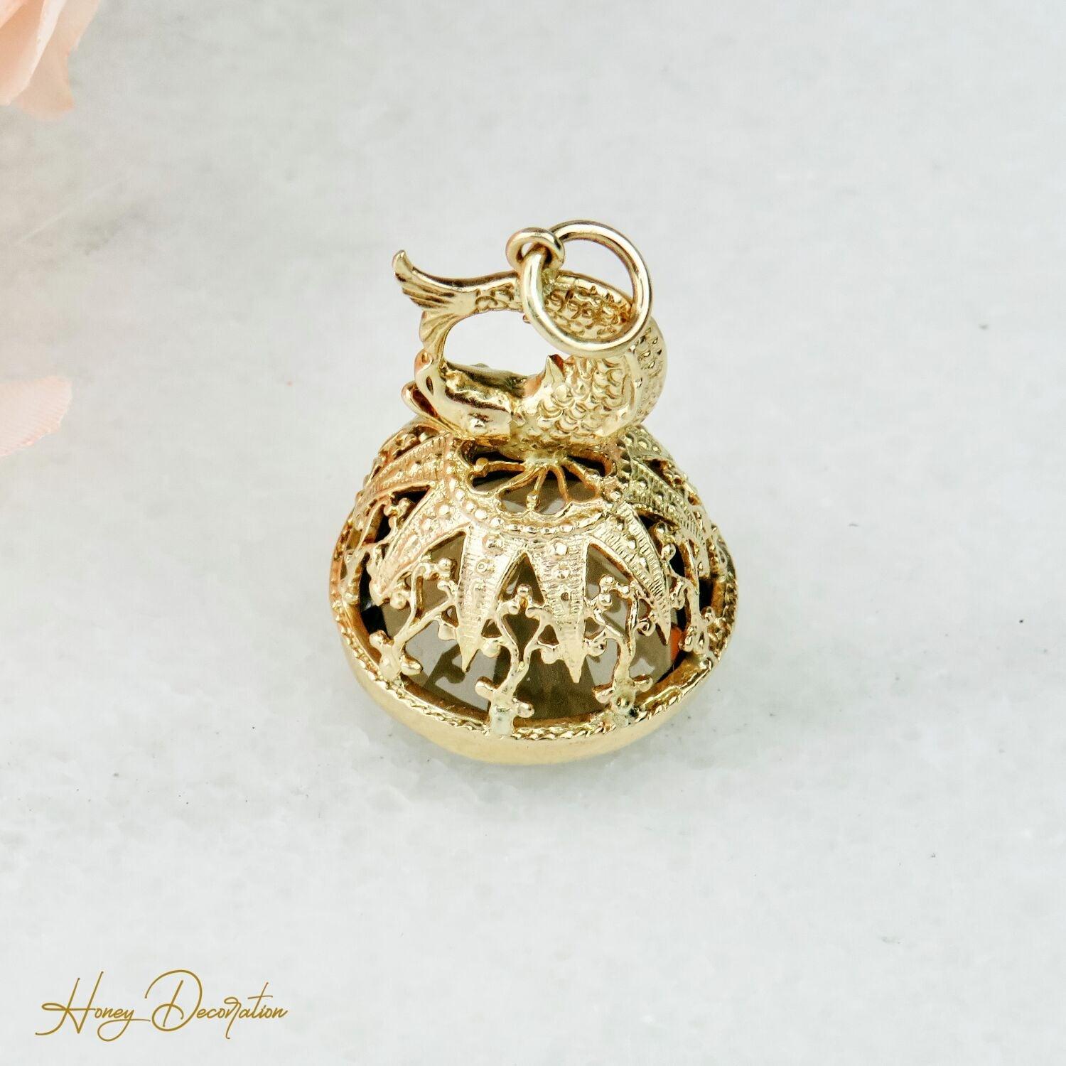 Vintage-Anhänger aus 375 Gold mit Rauchquarz - Honey Decoration