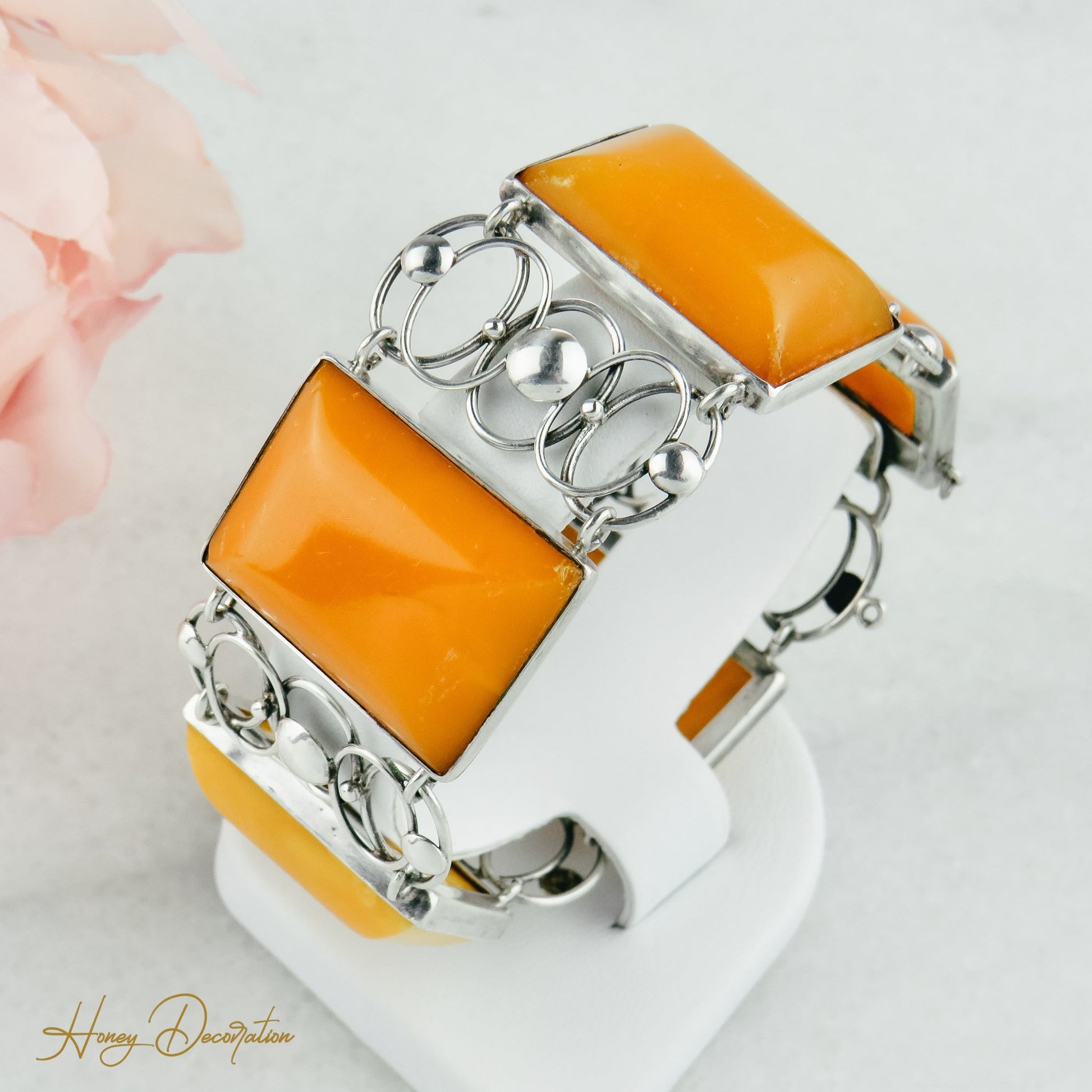 Vintage-Armband aus Silber mit Bernstein - Honey Decoration