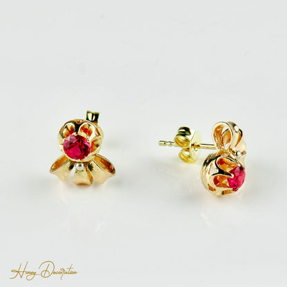 Vintage-Ohrringe aus 14 Karat Gold mit Rubinen - Honey Decoration