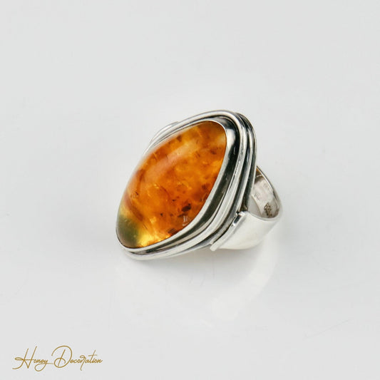 Vintage Silber-Ring mit Bernstein - Honey Decoration