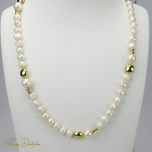 Wunderschöne Perlenkette mit 18 Karat Gelbgold - Honey Decoration